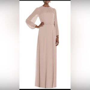 NWT Dessy Collection Sz 6-R Toasted Sugar Long Sleeve Evening Gown Light Pink